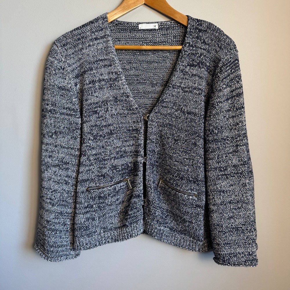 Supertrash Celena Sweater Knit Cardigan Gold Hook Closure Medium Black & White